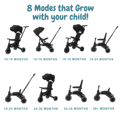 Foryourlittleone Xplor Plus 6 in 1 Foldable Trike - Grey Olive (10m-5y)-1